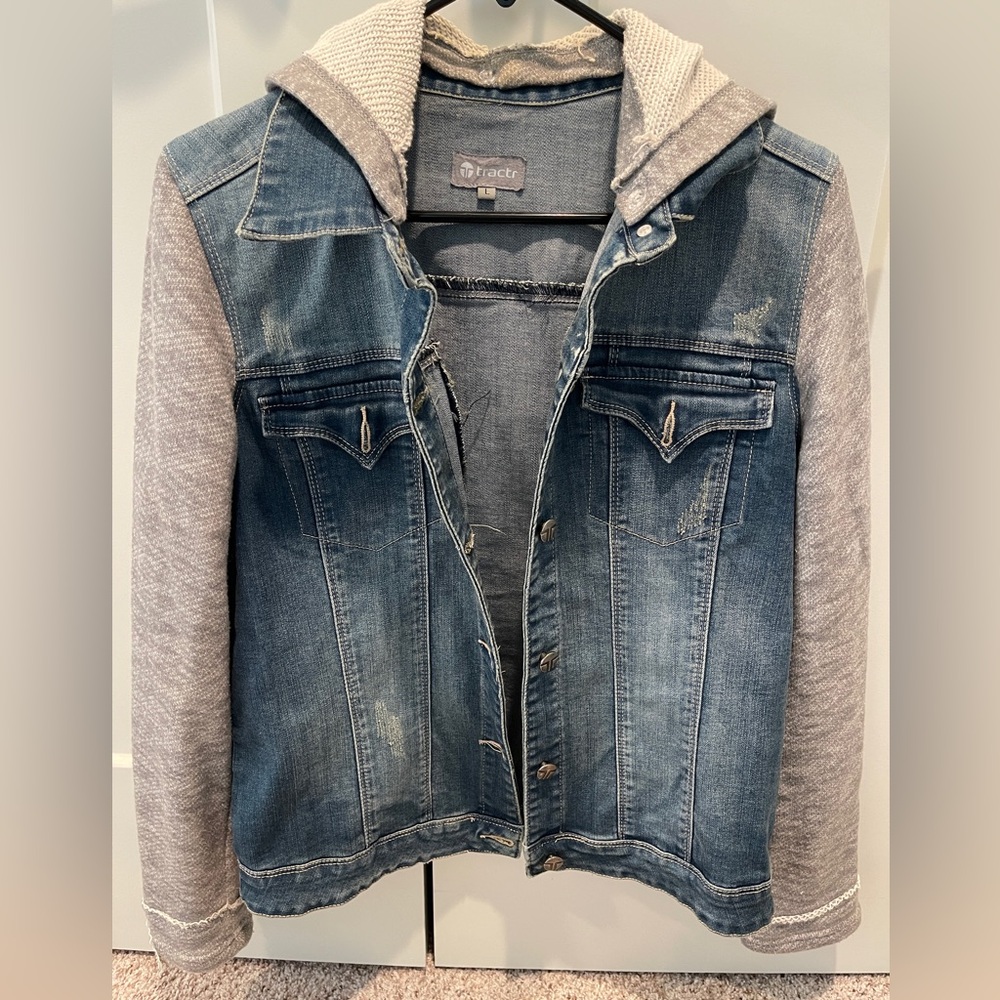 Tractr jean jacket terry sleeves